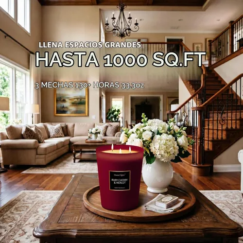 Vista 3 de HomeLights Velas perfumadas – Tarro grande de aromaterapia, cera de soja natural, 130 horas de combustión, cereza rubí y merlot