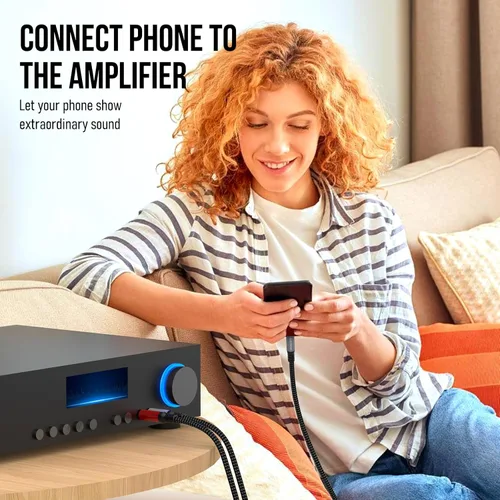 Vista 5 de Adaptador de cable de audio estéreo 1/8 a dual 1/4 TS mono Y Splitter compatible con iPhone, PC, tarjeta de sonido de computadora, mezclador
