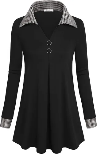 Vista 2 de Bebonnie Blusa casual de manga larga con cuello en V y solapa para mujer con botones
