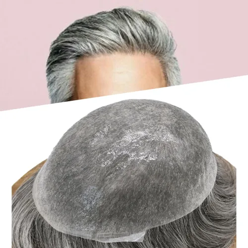 Vista 49 de Tupé de piel ultra fina para hombres pieza de cabello humano real sistema de reemplazo 0.002 in Mens Toupee Hairpiece para hombres V-Loop 8x10 80%