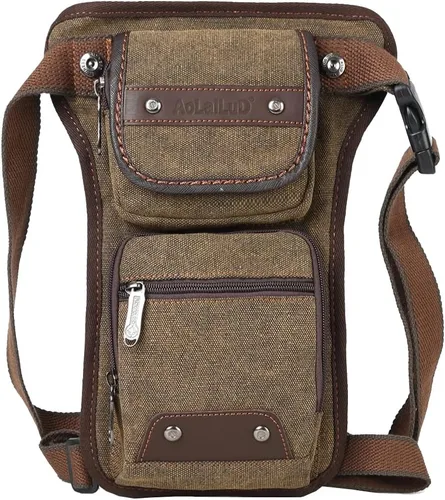 Vista 13 de Canvas Drop Leg Bag Outdoor Waist Pack for Men Women Tactical Military Motorcycle Bike Cycling Multi-Pocket Waist Fanny Pouch Travel Hiking Climbing