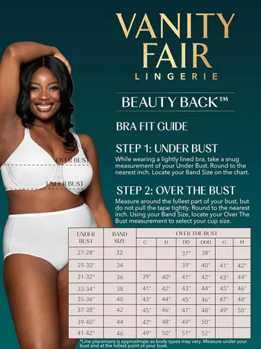 Vista 6 de Vanity Fair Beauty Back - Brasier moldeador con efecto reductor de busto de hasta 1.5 pulgadas, no se marca en espalda, copas sin relleno hasta