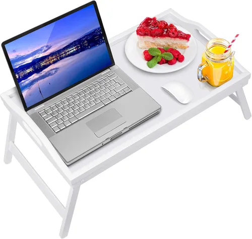 Vista 15 de Artmeer Mesa Bandeja de Cama con Patas Plegables, Bandeja de Desayuno de Bambú con Asas Ideal para Sofá, Cama, Comer, Trabajar, Usada Como