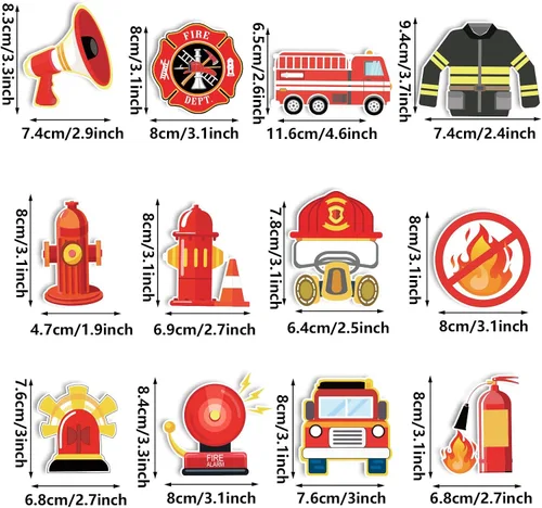 Vista 2 de Whaline 72 piezas de decoración para cupcakes con temática de bombero, 12 diseños, camión de bomberos, palillos de cupcakes, rescate de bomberos