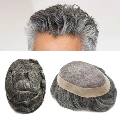 Vista 110 de Mens Toupee Hair Piece Real Human Hair Fine Mono Toupee para hombres Sistema de reemplazo de cabello para hombre Postizo Protesis Capilar Para