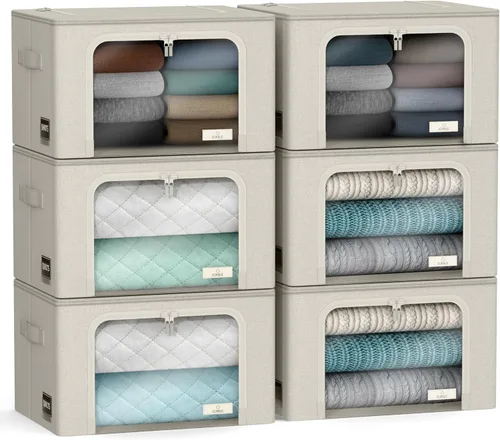 Vista 21 de Sorbus Cajas de almacenamiento con marco de metal - Bolsas organizadoras de ropa apilables y plegables - Contenedores de almacenamiento de tela