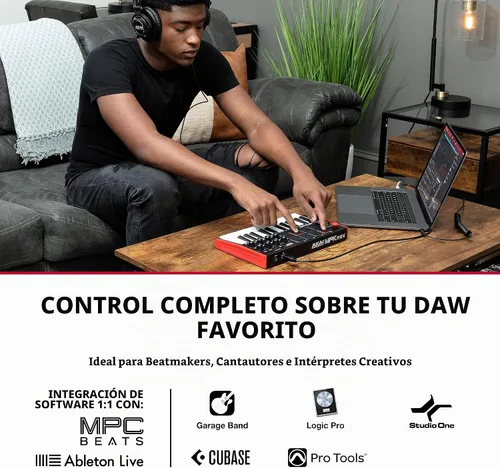 Vista 2 de [Usado] Akai Professional MPK Mini MK3 - Controlador de teclado MIDI USB de 25 teclas con 8 almohadillas de percusión con retroiluminación, 8