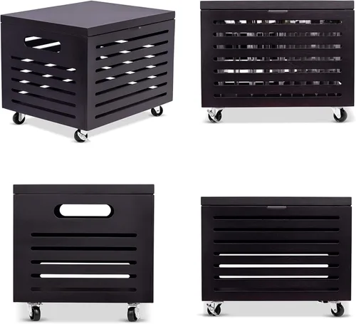 Vista 5 de BIRDROCK HOME Caja organizadora de almacenamiento de archivos rodante de bambú con tapa, archivador decorativo sobre ruedas, caja de archivos