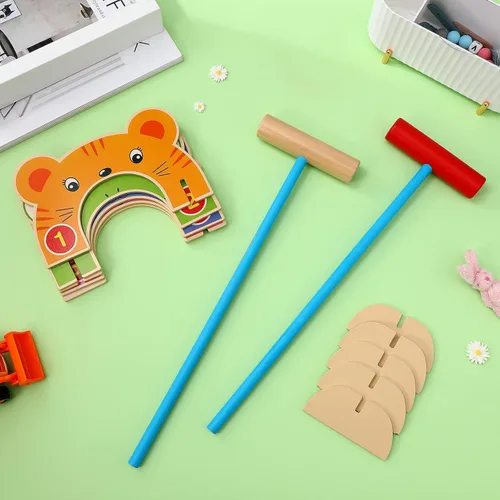 Vista 6 de TOYANDONA Juego de croquet para niños para 2 jugadores, juego de croquet de animales de madera, actividades al aire libre, actividades con mazos