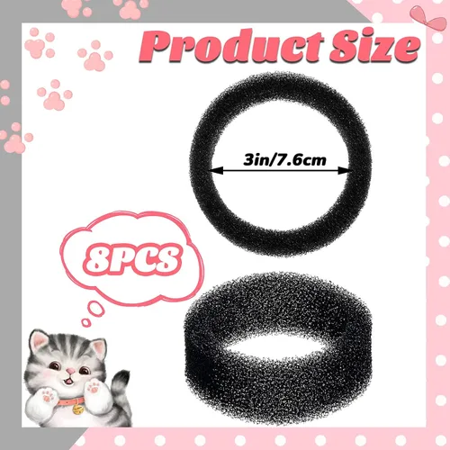 Vista 3 de Tuanse 8 filtros de fuente de agua para mascotas para gatos, filtro redondo de espuma de repuesto para bebidas de mascotas y gatos, filtro