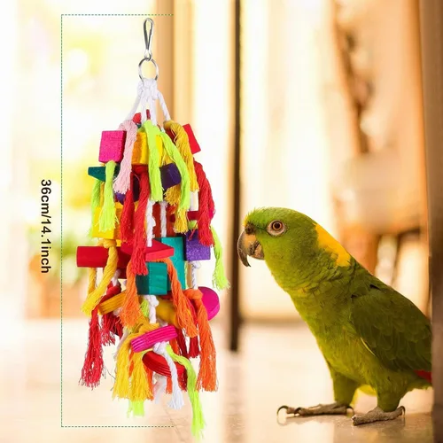 Vista 2 de Rypet Parrot Toys - Juguetes grandes para pájaros, cuerda de madera, jaula