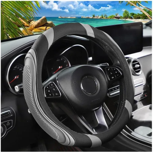 Vista 8 de Osilly - Funda para volante de piel sintética de 15 pulgadas, color negro rubber anti-slip lining, breathable contact surface, hand-stretch setup
