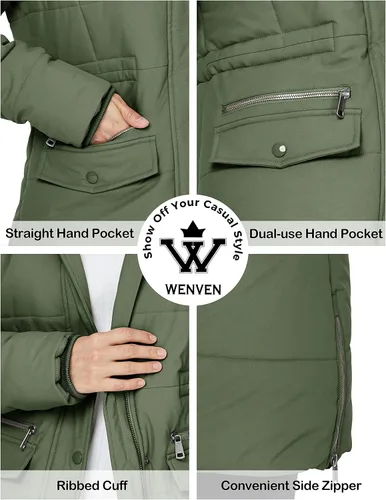 Vista 6 de WenVen Chaqueta acolchada impermeable de invierno para mujer con capucha de piel