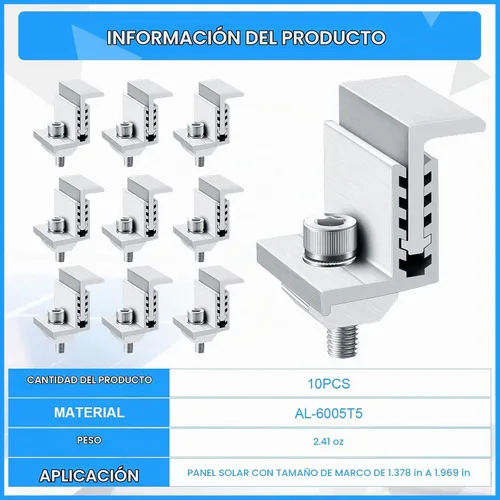 Vista 7 de Zhengmy 10 Abrazadera de extremo de panel solar Montaje en Z Abrazaderas medias Abrazaderas de extremo de riel de aluminio Clips Paneles ajustables
