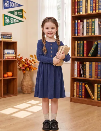 Vista 3 de Arshiner Suéter de manga larga para niñas pequeñas, vestidos de otoño e Azul marino