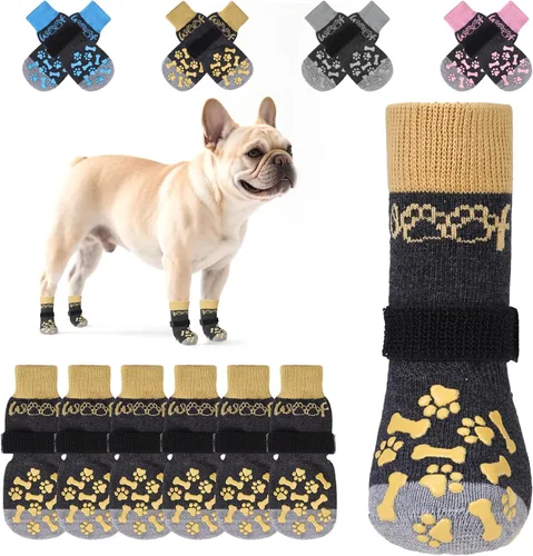 Vista 9 de KOOLTAIL Calcetines antideslizantes para perros para pavimento caliente, 3 pares de botas de perro y protectores de patas para evitar lamer