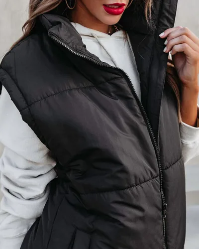 Vista 3 de Danedvi Chaleco acolchado sin mangas para mujer, con cremallera, cuello alto, con bolsillos, para exteriores
