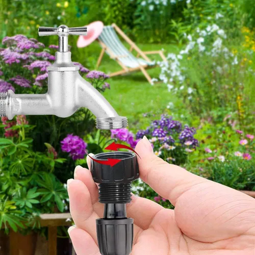 Vista 4 de Hooshing 4 tubos de riego por goteo de 1/2 pulgada a grifo, adaptador de manguera de jardín de 3/4 a 1/2 pulgadas, adaptador de manguera de riego