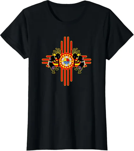 Vista 31 de Native American Kokopelli Kachina Zia Symbol 2 - Camiseta divertida para fanáticos, Negro