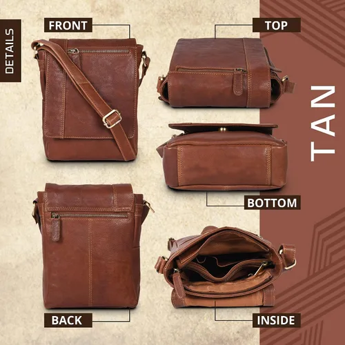 Vista 3 de VALENCHI - Bolso bandolera de cuero genuino de tamaño mediano para hombres y mujeres, compañero de viaje perfecto