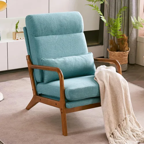 Vista 14 de Silla decorativa para sala de estar, sillón tapizado moderno de mediados de siglo con almohada, sillón de lectura, cómoda silla decorativa