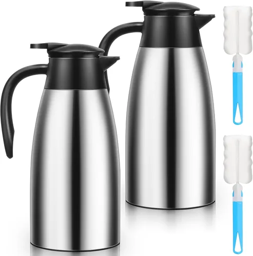 Vista 12 de 1 unidad de Jarra de café térmica de 68 OZ, Jarra de café aislada de acero inoxidable de doble pared con vacío térmico y cepillos, Termo