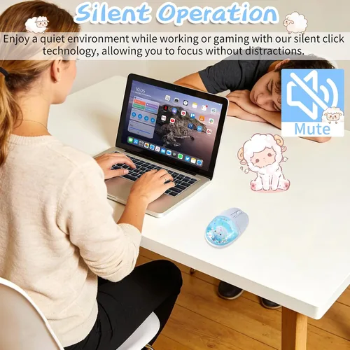 Vista 6 de elec Space Mouse inalámbrico Bluetooth - Bonito diseño de aguamarina transparente, mouse de agua de arena líquida con purpurina con precisión Azul