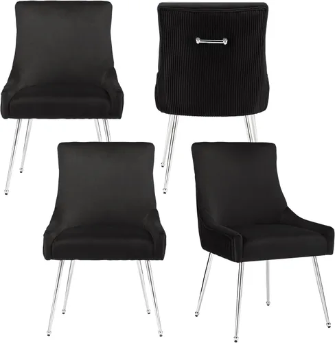 Vista 10 de adochr Juego de 2 sillas de comedor de terciopelo con patas de metal dorado 2-Azul oscuro