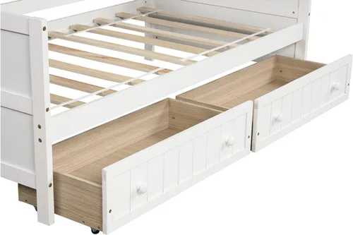 Vista 7 de Merax Elegante sofá cama con dos cajones de almacenamiento, sofá cama con soporte de listones de madera para familia, niños, adolescentes,
