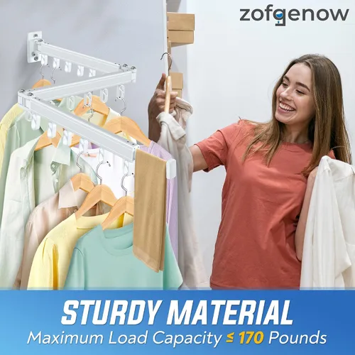 Vista 7 de ZOFGENOW Tendedero de Ropa de Pared Plegable, Retráctil y Colapsible (Tri-Pliegue) de Aluminio que Ahorra Espacio para Uso Interior y Exterior