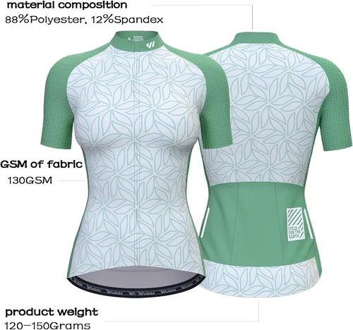 Vista 2 de Wulibike Camiseta de ciclismo para mujer, manga corta, camisetas de bicicleta para mujer, camiseta de ciclismo con tres bolsillos