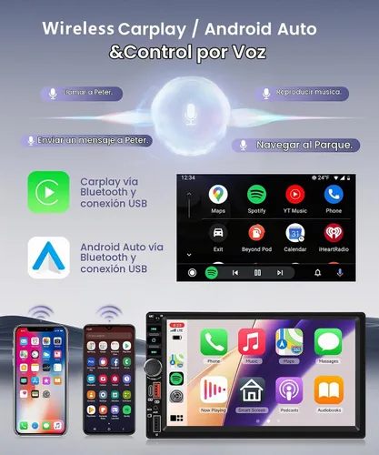 Vista 2 de Radio de coche de doble DIN de 7 pulgadas, radio de pantalla táctil
