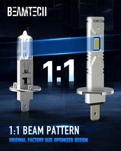 Vista 3 de BEAMTECH Bombilla LED antiniebla H1, tamaño mini 1:1, 16 chips mejorados, extremadamente brillante, 2800 lúmenes, 6500 K, xenón blanco