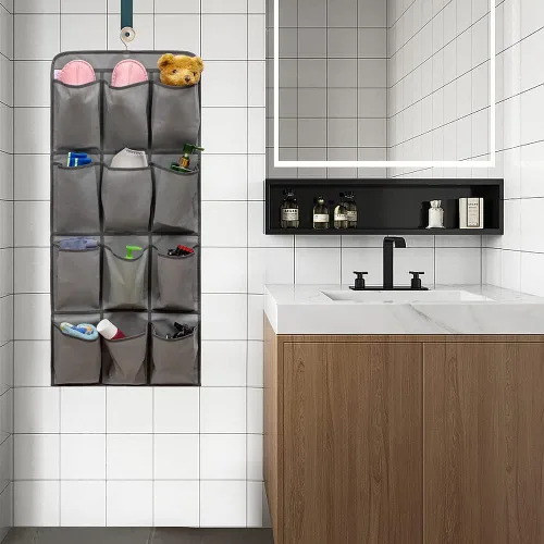 Vista 5 de Organizador de zapatos colgante de doble cara para armario con 24 bolsillos grandes, soporte para zapatos colgante con colgador giratorio (gris)