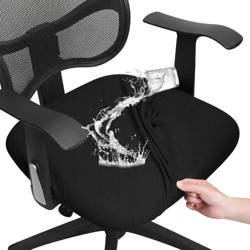 Vista 7 de FORCHEER Fundas de asiento para silla de oficina, fundas de cuero elástico impermeable PU para silla de computadora, fundas de cojín para asiento
