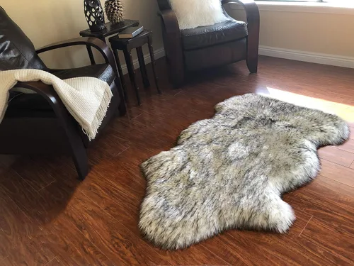Vista 35 de LAMBZY Alfombra de piel de oveja auténtica, parte inferior gruesa y fuerte, fácilmente lavable, resistente a las manchas, perfecta para sala