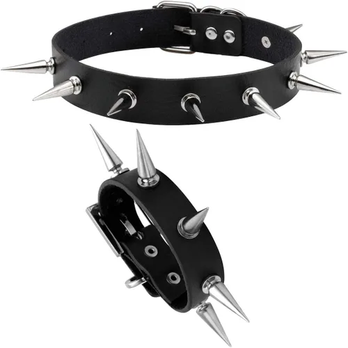 Vista 21 de Eigso - Gargantilla vintage de cuero sintético con remaches y picos, estilo punk, gótico, ajustable