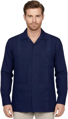 Vista 12 de NE PEOPLE Camisa de manga larga bordada con botones de guayabera cubana para hombre (S-4XL)