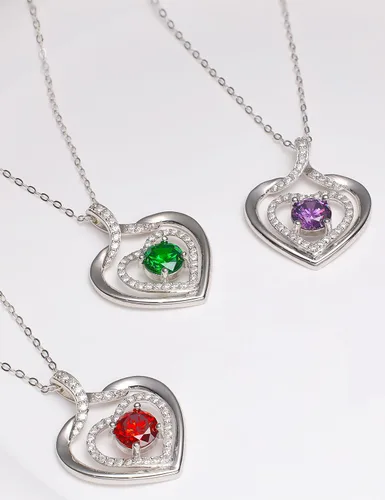 Vista 5 de ITS4YEO 925 Sterling Silver Love Heart Birthstone Necklaces Silver Necklace Zircon Pendant Necklaces for Women Jewelry Gift for Women Wife Girls Her