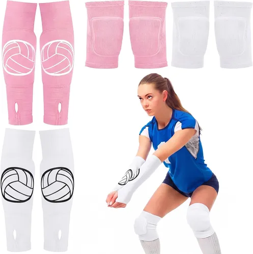 Vista 12 de Sosation Juego de 2 rodilleras de voleibol y mangas de brazo de voleibol con almohadilla de protección, protector de muñeca de antebrazo