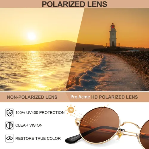 Vista 6 de Pro Acme - Gafas de sol polarizadas redondas para hombre y mujer, estilo John Lennon