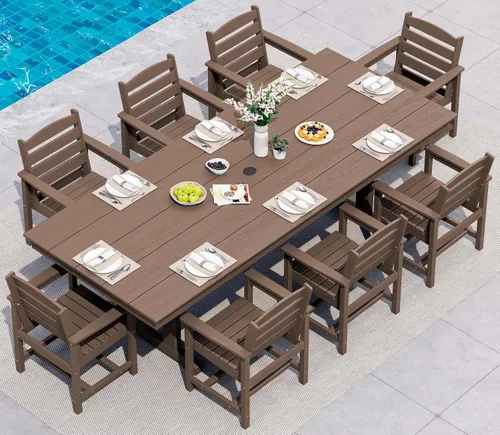 Vista 36 de SERWALL Outdoor 84" HDPE Rectangular Dining Table for 6-8,All-Weather,Aruba