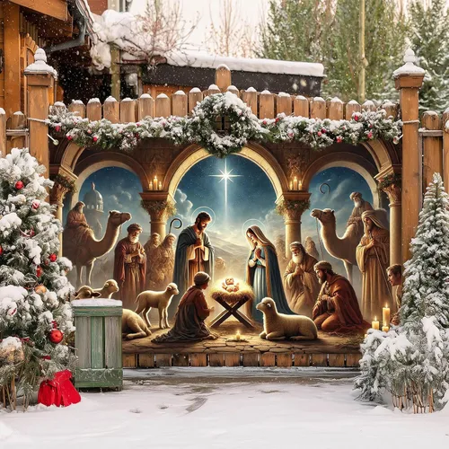 Vista 7 de BlissYard Pancarta de Escena de la Natividad 71x43 Pulgadas Pancarta de Escena del Pesebre de Noche Santa Fondo Religioso Cristiano para Iglesia