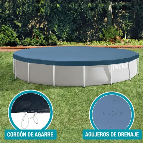 Vista 6 de CUBIERTA DE ALBERCA INTEX 28030E: Para piscinas de 10 pies con marco redondo de metal – Incluye cuerda de atado – Orificios de drenaje – Sobresalida