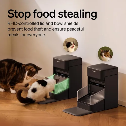 Vista 4 de Paquete de 2 comederos automáticos RFID PETLIBRO para gatos, sensor de collar para comidas personalizadas, reconocimiento de gatos, seguimiento