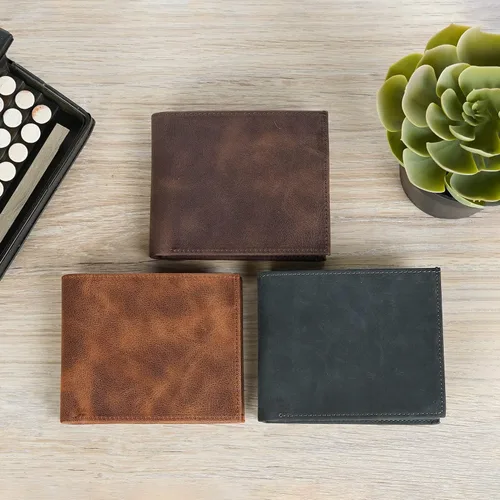 Vista 8 de Customizable Genuine Leather Bifold Wallet, Minimalist Custom Mens Card Holder Wallet (Dark Brown)