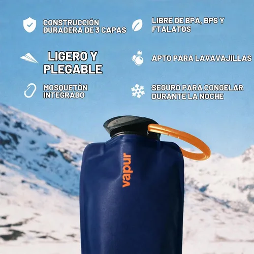 Vista 3 de Vapur Botella Flexible y Plegable de Boca Ancha Anti-Botella con Mosquetón Desmontable, Hidratación Conveniente y Portátil para Viajes y Aventuras
