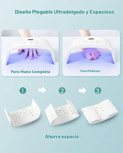 Vista 5 de Lámpara de uñas LED UV espaciosa secadora de luz de curado plegable para esmalte de uñas de gel (lámpara blanca pro)