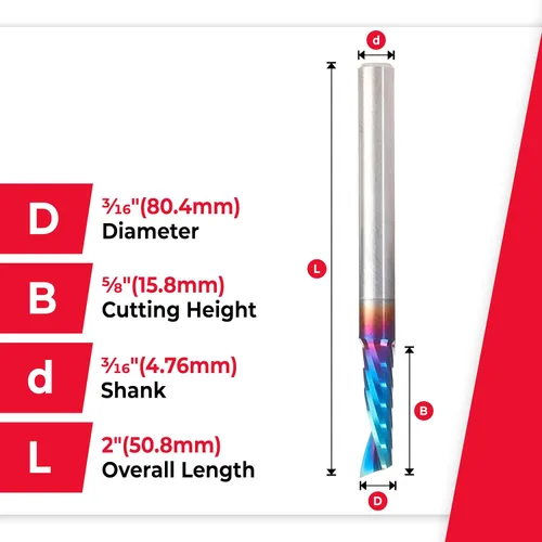 Vista 4 de Amana Tool Spektra 51412-K, 51412-K, 3/16 D x 5/8 CH x 3/16 SHK x 2 pulgadas de largo, acabado de espejo
