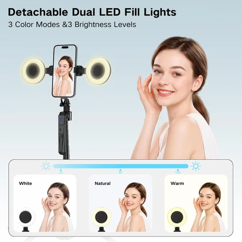 Vista 3 de Trípode de seguimiento automático de cara de 70.9 pulgadas para iPhone con luz, rotación de 360 grados que sigue tu movimiento, trípode de teléfono